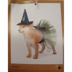 New Witch Crafters Pet Dog Halloween Costume Witch Green Tutu & Sequin Hat L/XL